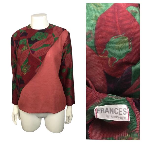 Vintage Bug Plant Print Tiered Linen Blouse Shirt Top / Women’s Small - Picture 1 of 6